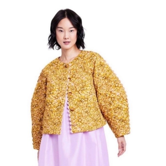 Kika Vargas Floral Yellow Women's Jacket Button Up Lined Size XS Whimsy Colorful - Picture 1 of 13